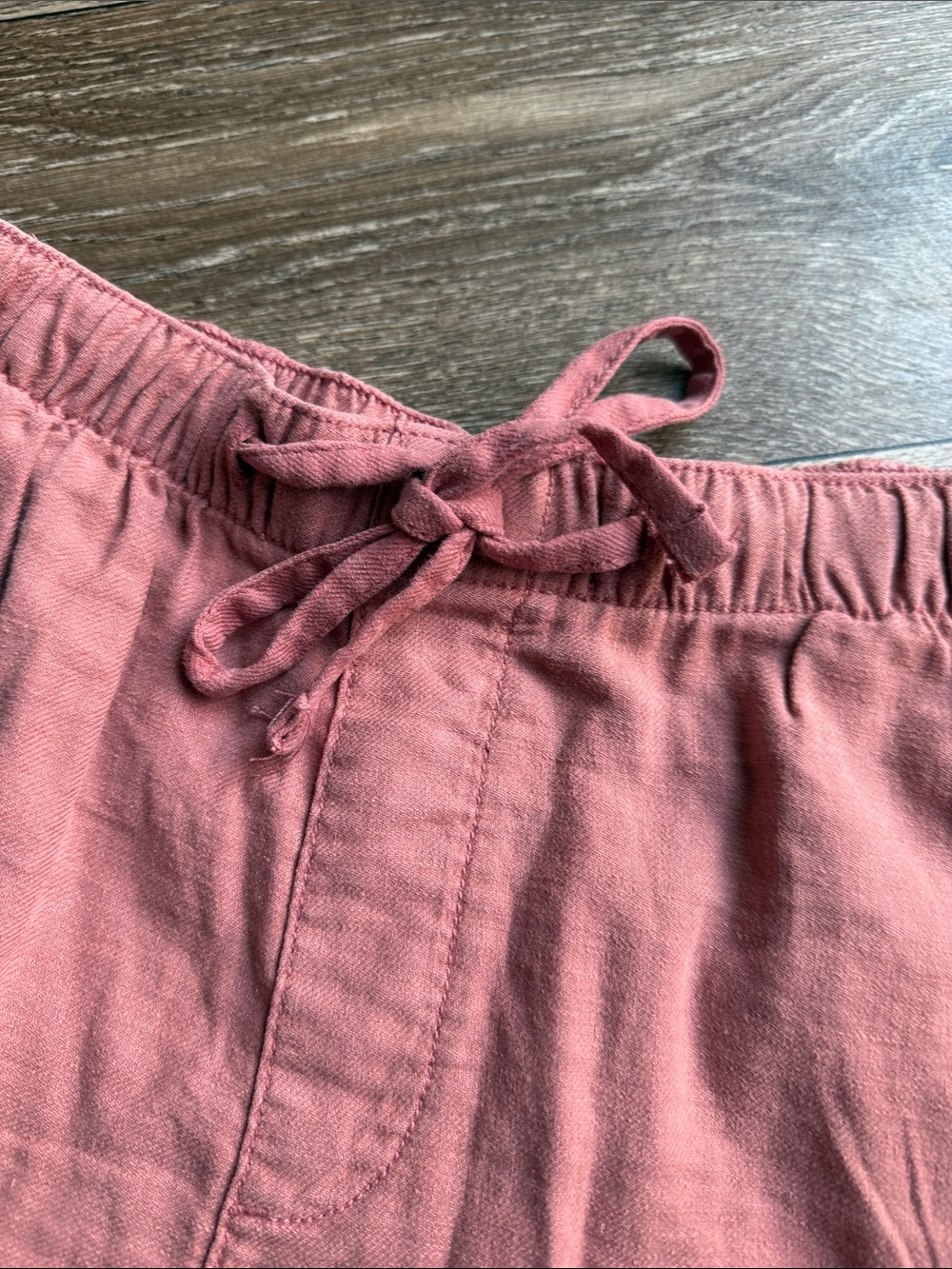 Women’s Ruffle Hem Drawstring Shorts - Dusty Rose - Picture 3 of 5